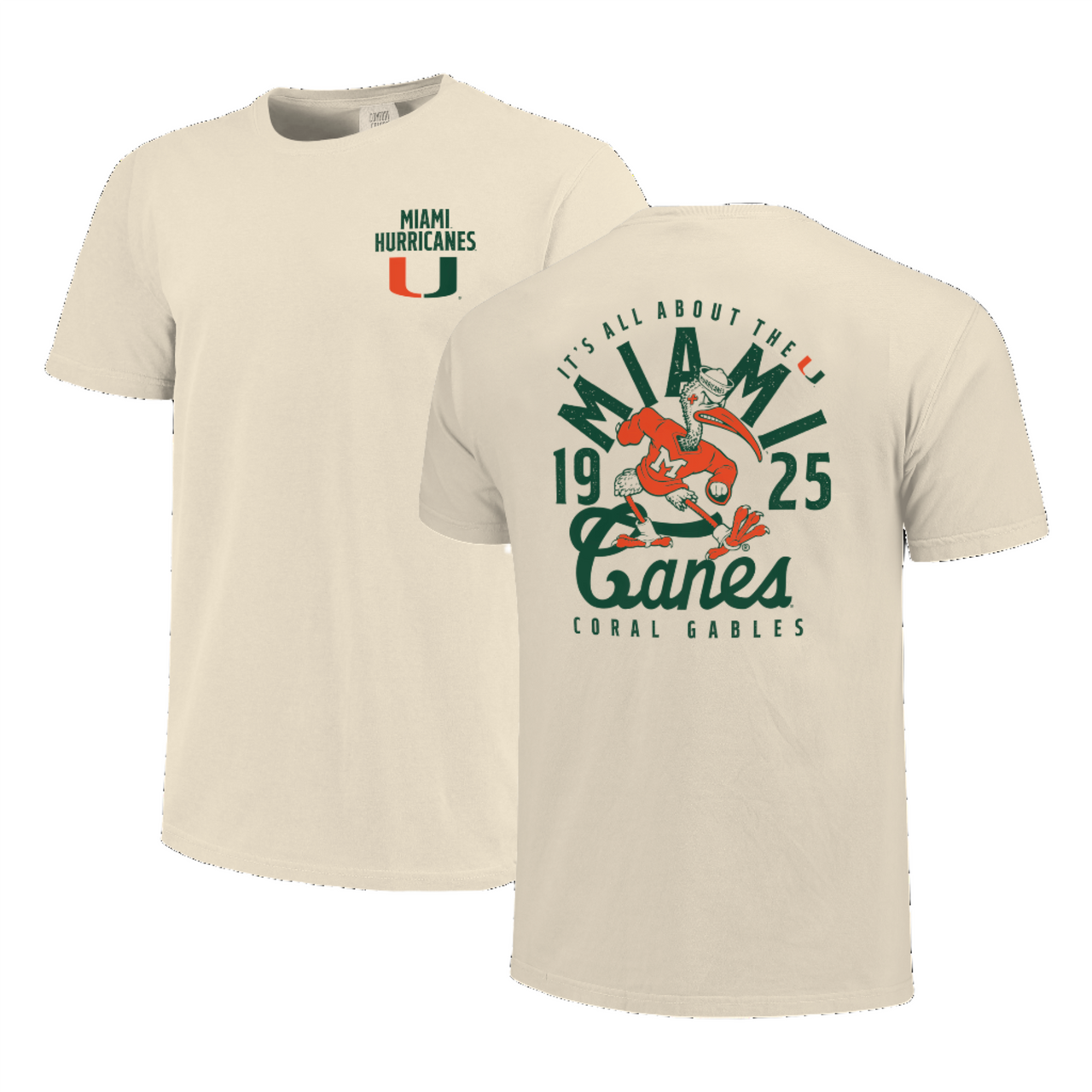 Miami Hurricanes Mascot Overlay Ivory Tshirt