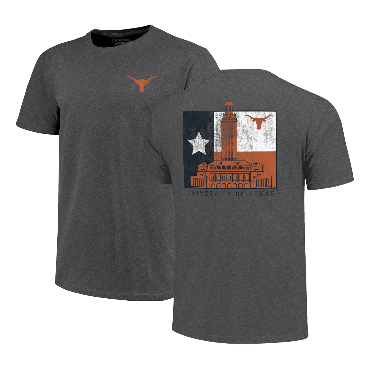 Texas Longhorns State Flag Building Grey Tshirt