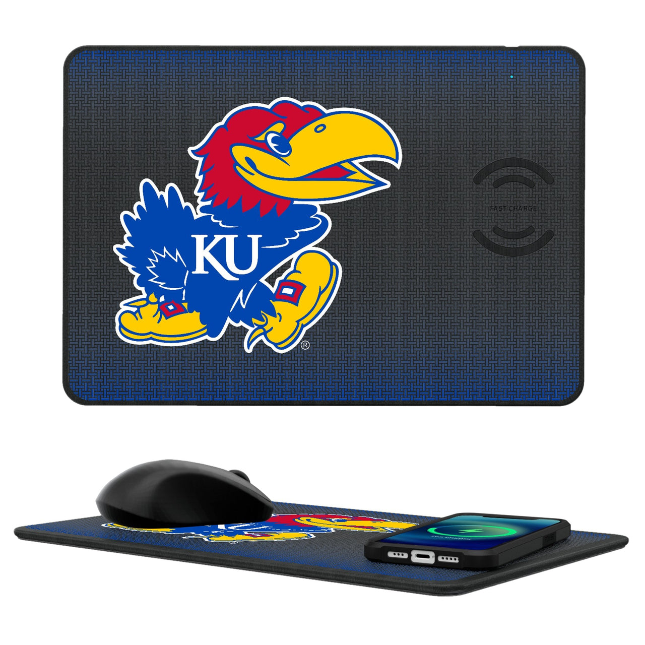 Kansas Jayhawks Linen 15-Watt Wireless Charger and Mouse Pad-0