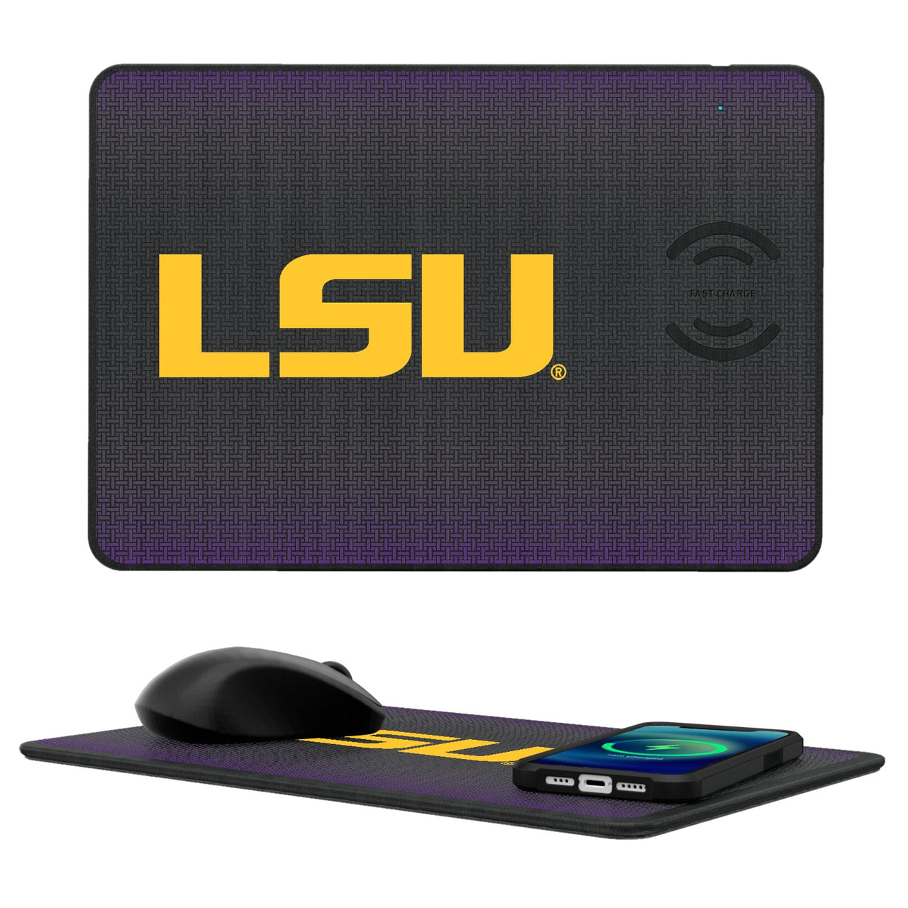 Louisiana State University Tigers Linen 15-Watt Wireless Charger and Mouse Pad-0