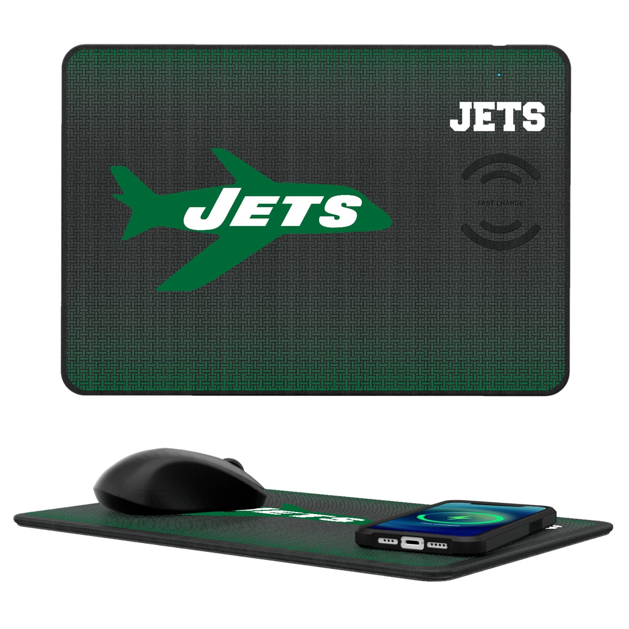 New York Jets 1963 Historic Collection Linen 15-Watt Wireless Charger and Mouse Pad-0