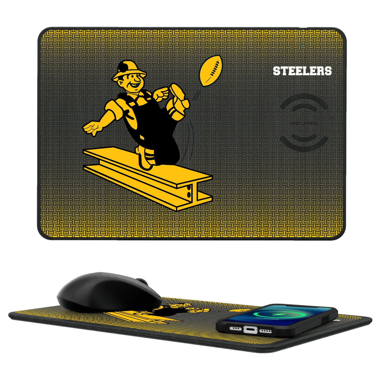 Pittsburgh Steelers 1961 Historic Collection Linen 15-Watt Wireless Charger and Mouse Pad-0