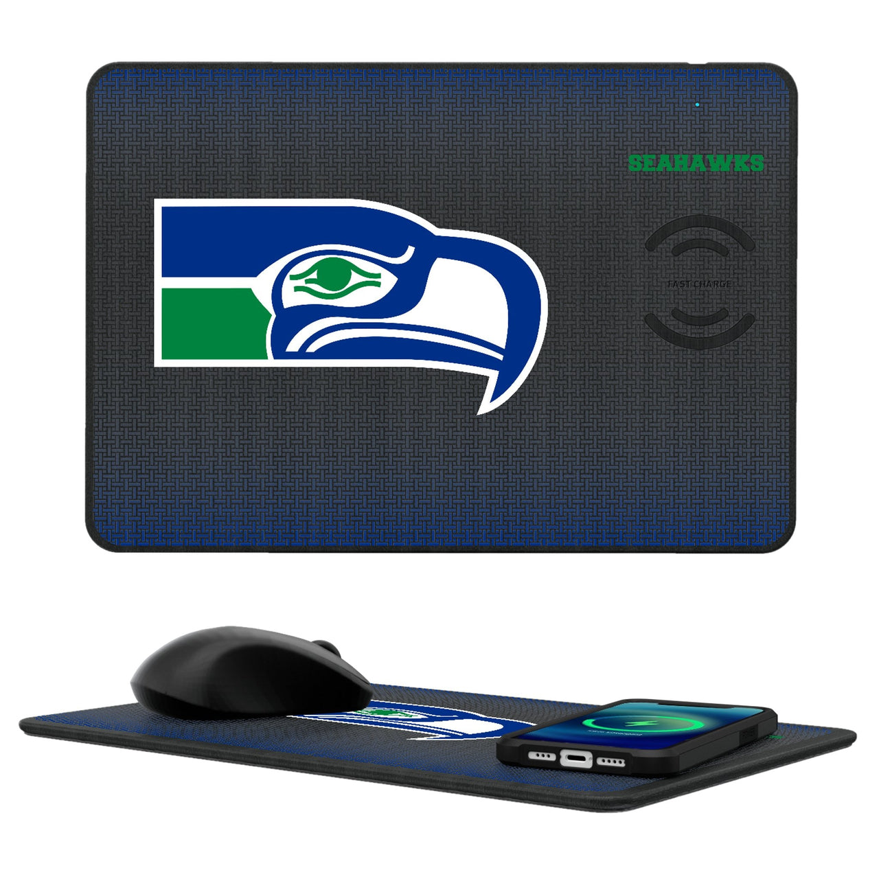 Seattle Seahawks Historic Collection Linen 15-Watt Wireless Charger and Mouse Pad-0