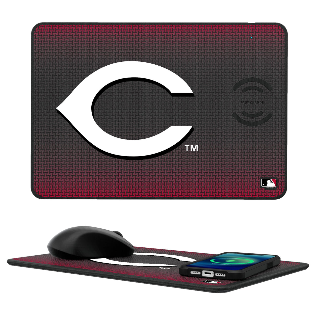 Cincinnati Reds Linen 15-Watt Wireless Charger and Mouse Pad-0