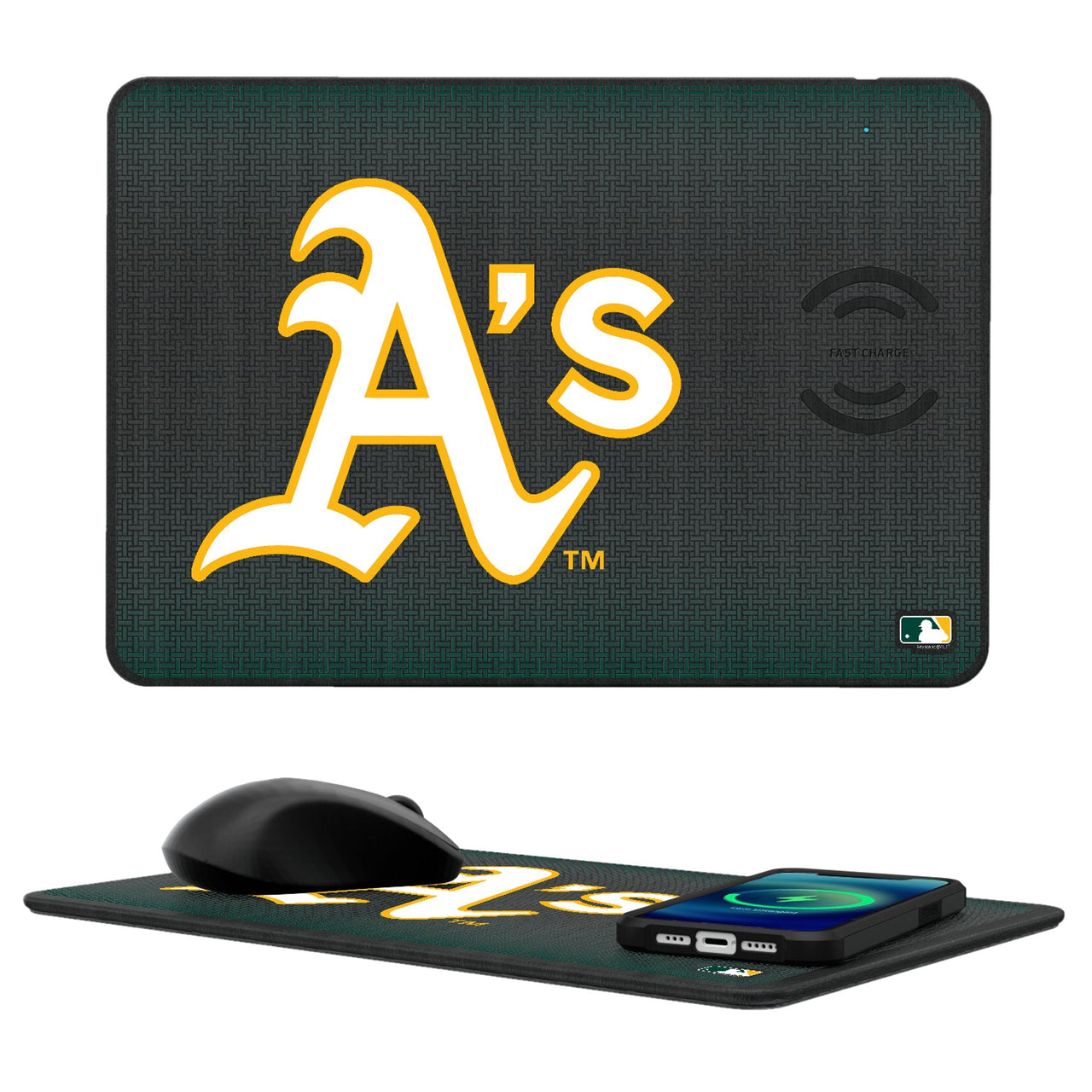 Oakland Athletics Linen 15-Watt Wireless Charger and Mouse Pad-0