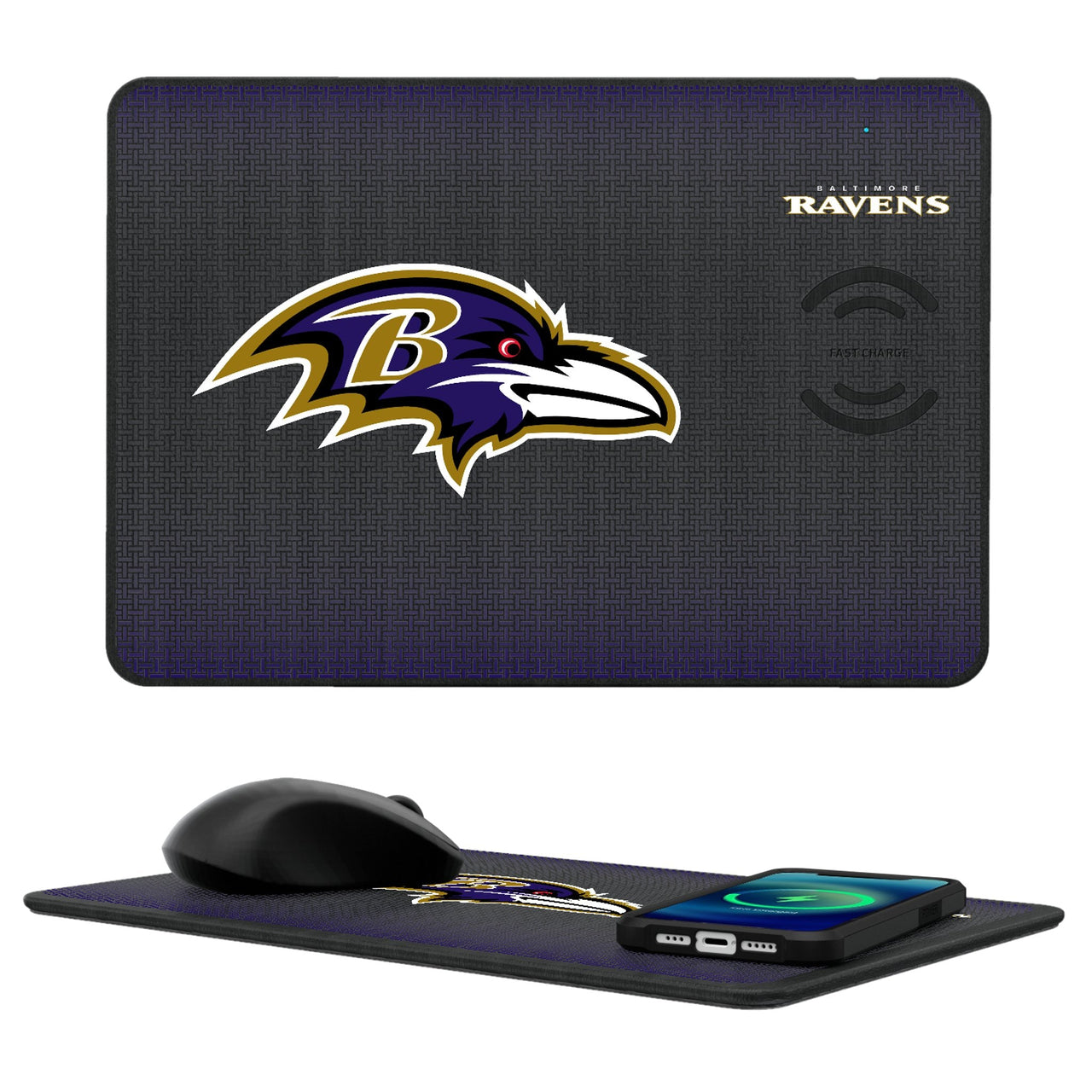 Baltimore Ravens Linen 15-Watt Wireless Charger and Mouse Pad-0