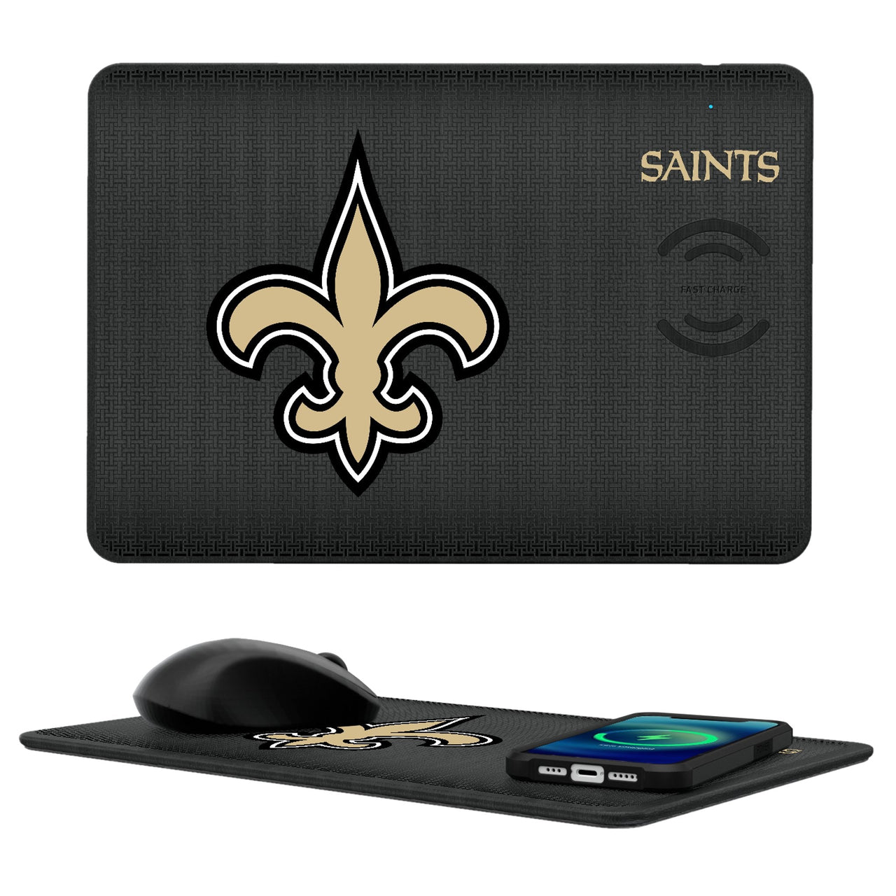 New Orleans Saints Linen 15-Watt Wireless Charger and Mouse Pad-0