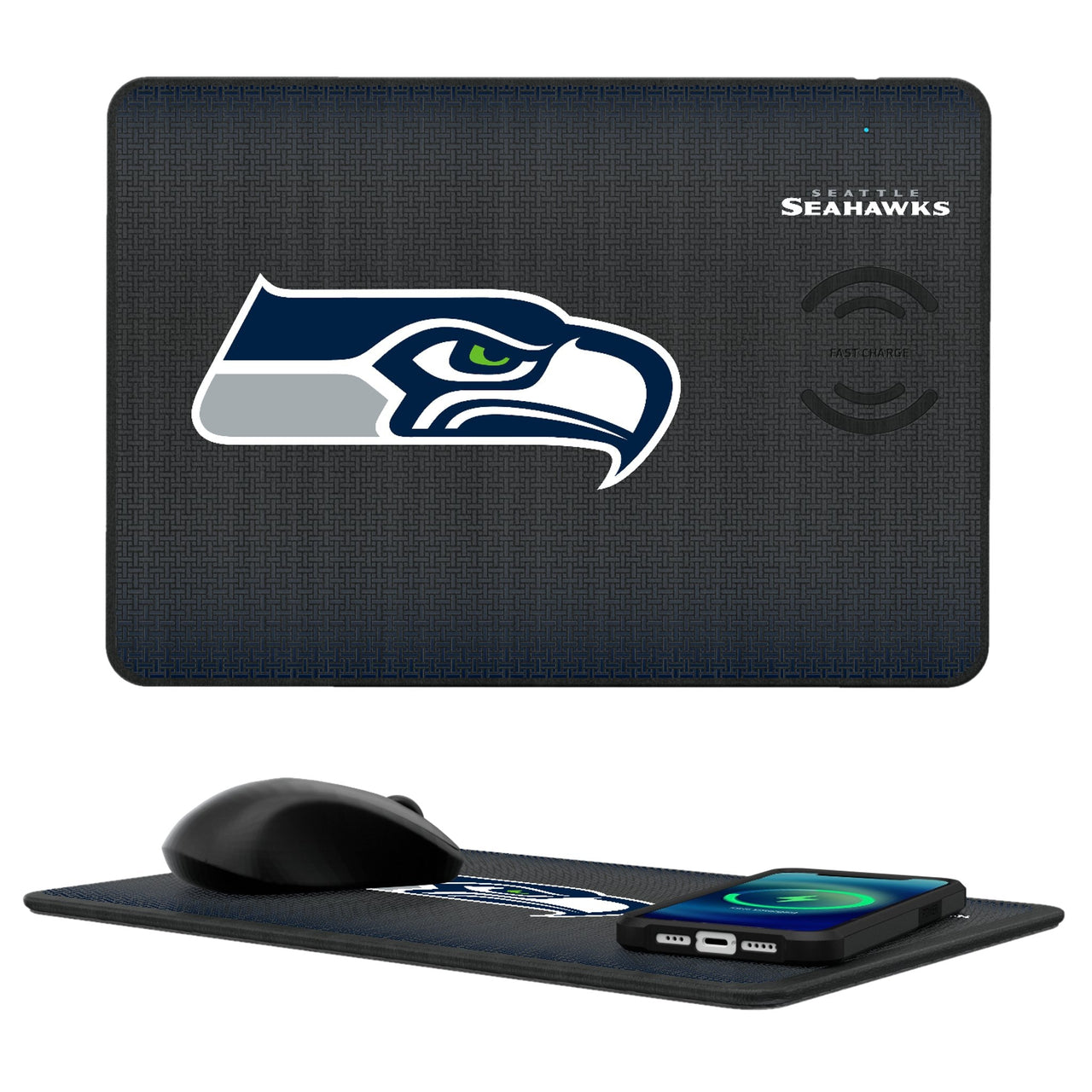 Seattle Seahawks Linen 15-Watt Wireless Charger and Mouse Pad-0