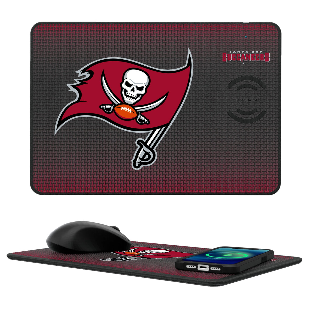 Tampa Bay Buccaneers Linen 15-Watt Wireless Charger and Mouse Pad-0