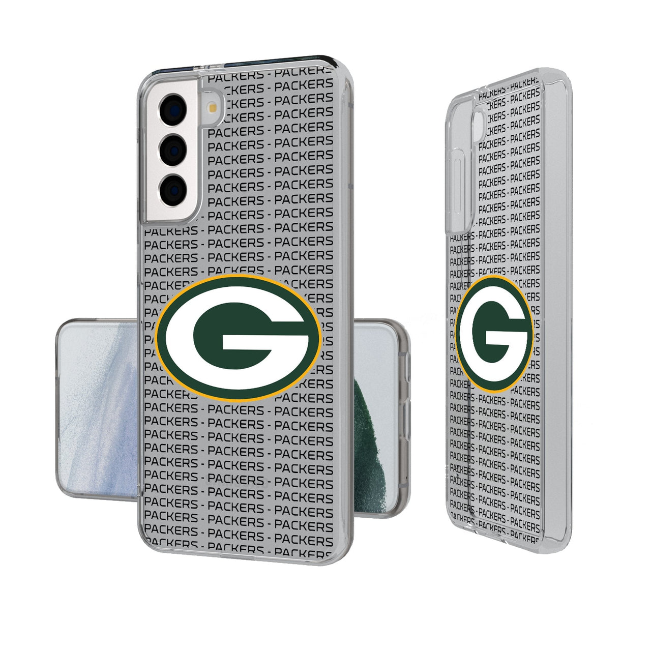 Green Bay Packers Text Backdrop Clear Phone Case-0