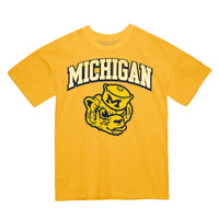 Thumbnail for Michigan Wolverines Throwback Arch Logo Gold Tshirt