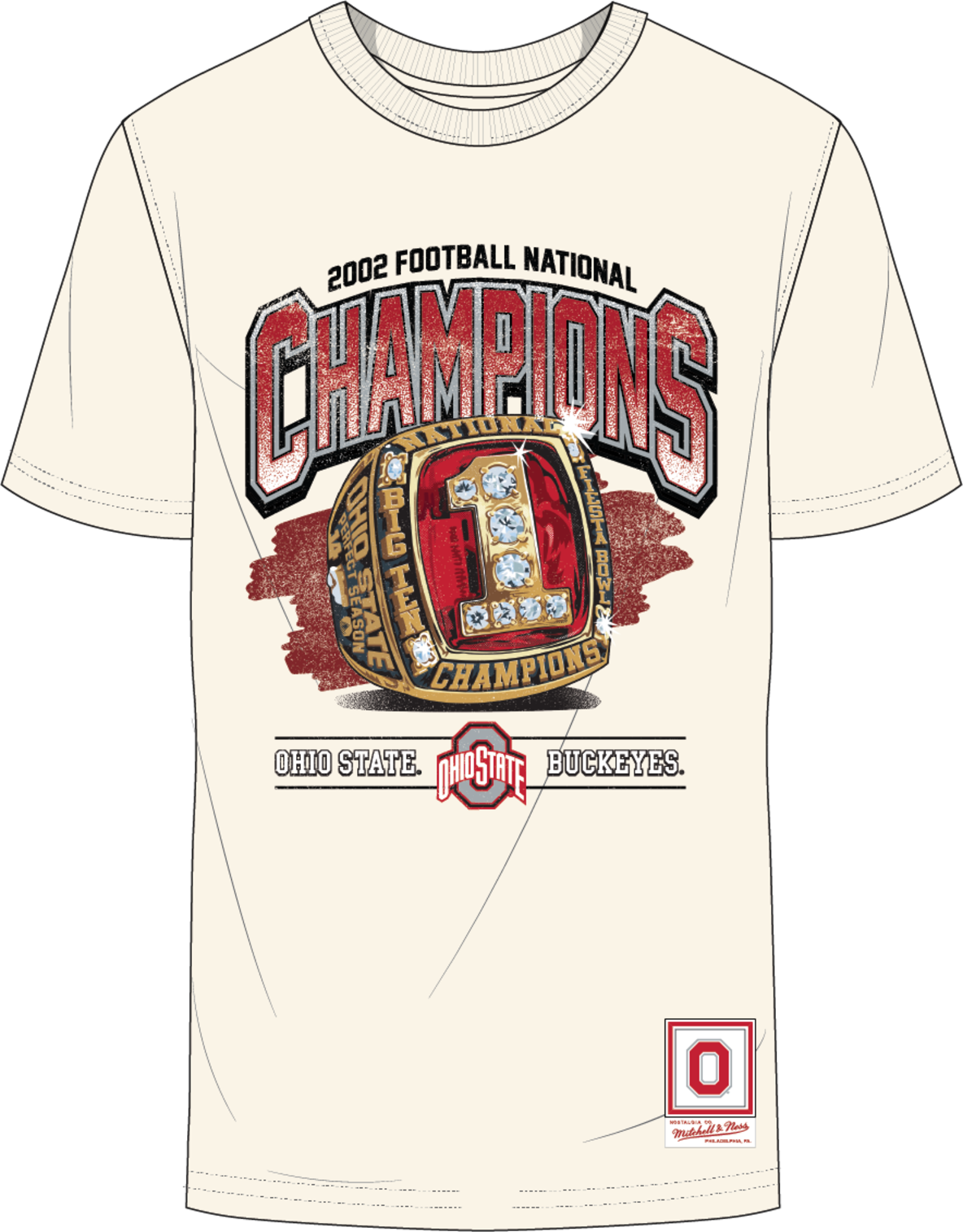 Ohio State Buckeyes 2002 National Champs Rings Ivory Tshirt